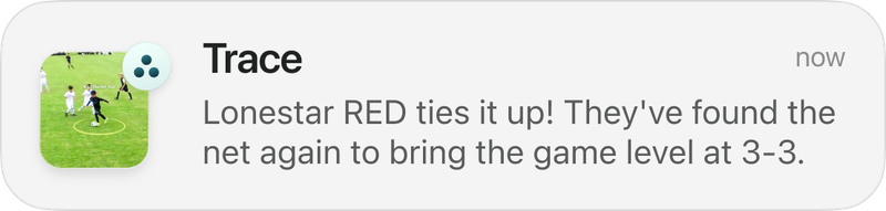 Trace goal alert notification: Lonestar RED ties it up 3-3