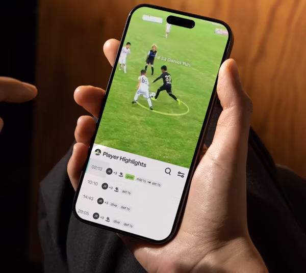 PlayerCam: a parent watching their player's highlight list on a phone