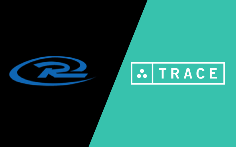 Blue Rush soccer club logo beside the Trace logo on a split black and teal graphic