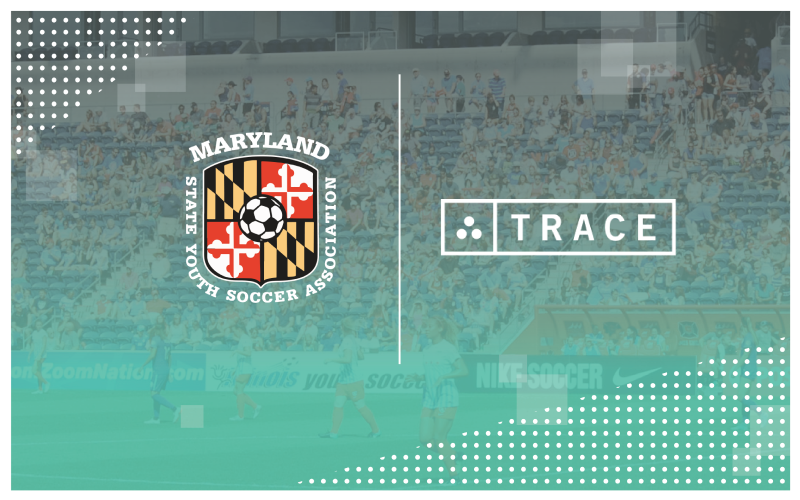 Maryland State Youth Soccer Association and Trace logos over a faded stadium crowd.
