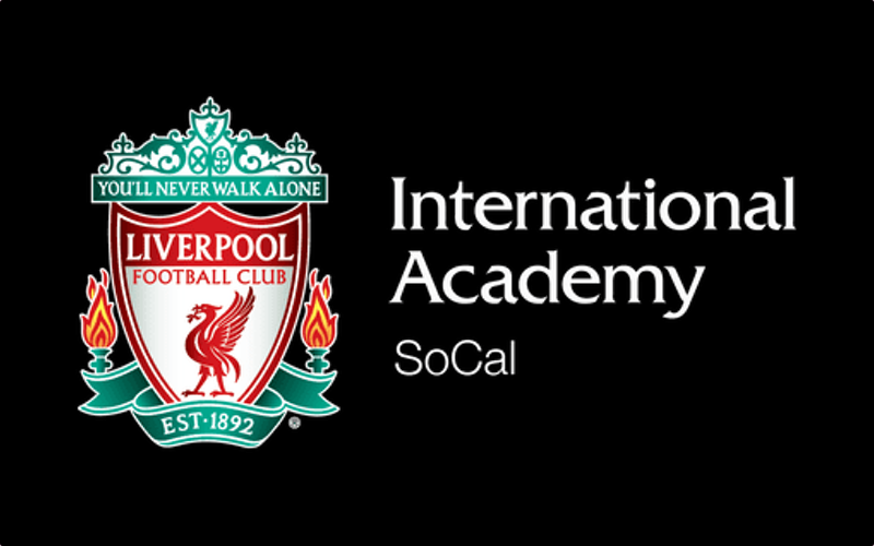 Liverpool FC Academy SoCal Liverpool FC International Academy SoCal crest and wordmark in white on a black background.