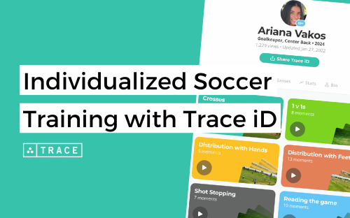 Individualized Training With Trace iD Trace iD graphic showing player Ariana Vakos's profile with categorized highlight video clips.