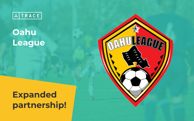 Trace and Oahu League partnership graphic with the red league shield logo and 'Expanded partnership!' text
