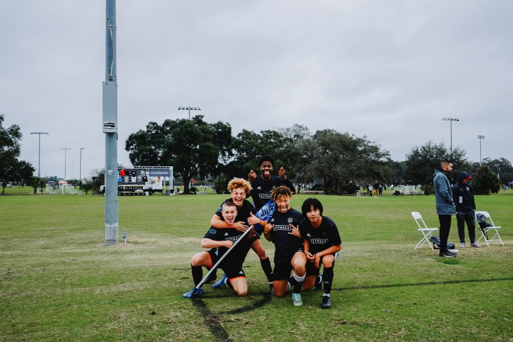 happy soccer players