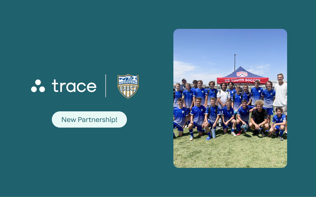 Teal Trace and Shooters SC partnership graphic with a boys team photo under a US Youth Soccer tent