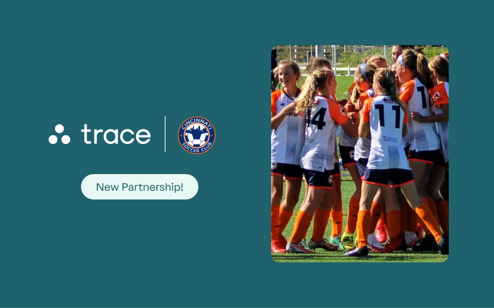 Teal Trace and Cincinnati Soccer Club partnership graphic with a photo of girls celebrating on the field