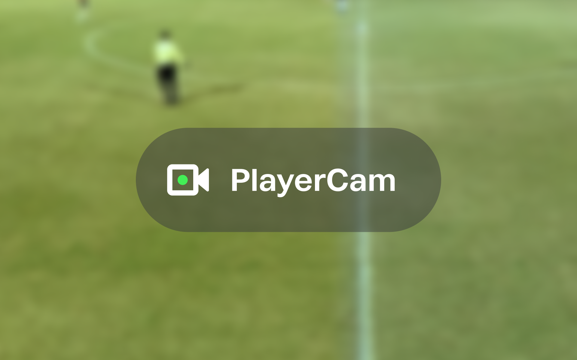 Trace PlayerCam Feature Blurred soccer field behind a Trace PlayerCam interface label with a video camera icon.