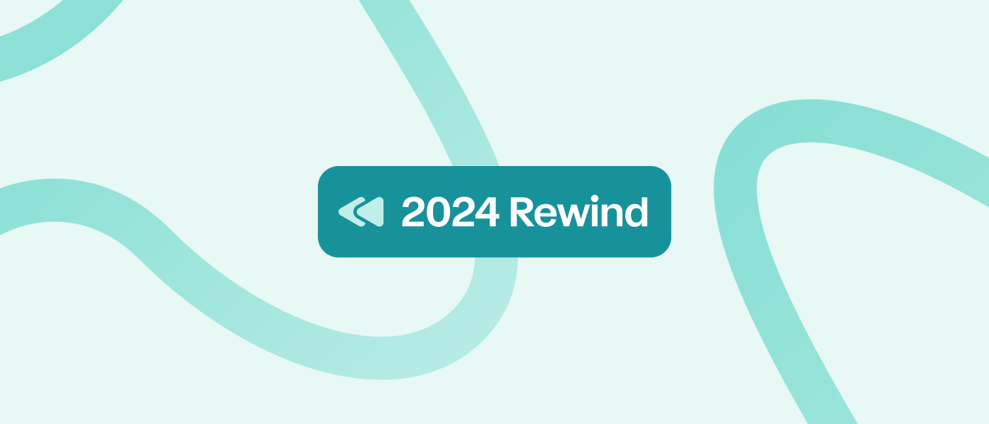 2024 Trace Rewind Graphic Teal abstract wavy graphic with a 2024 Rewind rewind-button label in the center.